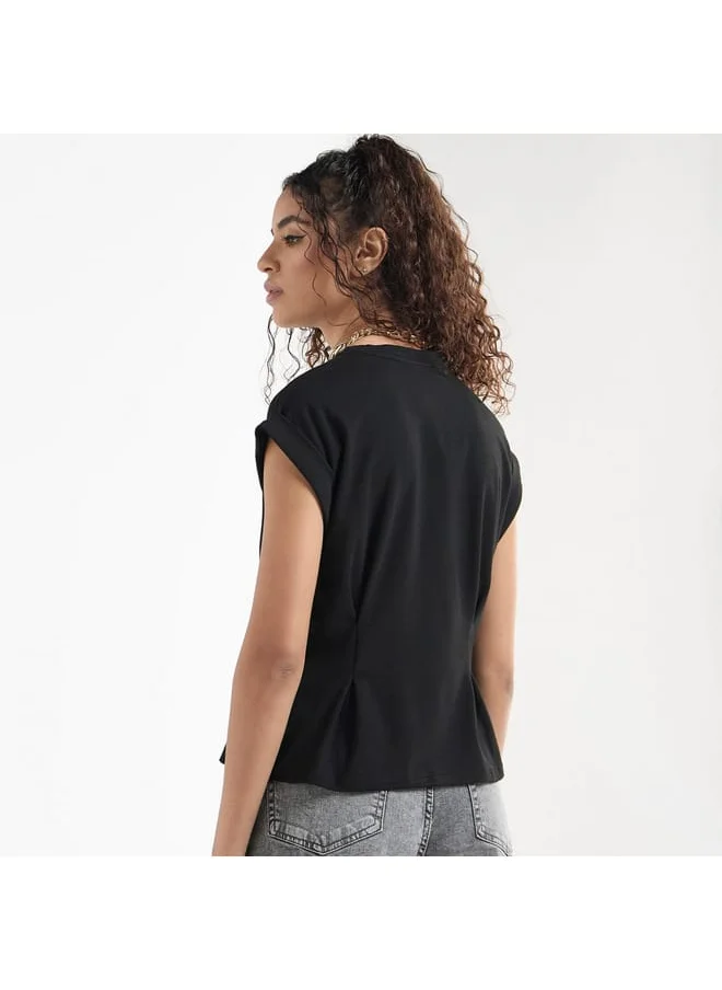 FAV Solid T-shirt with Pleat Detail