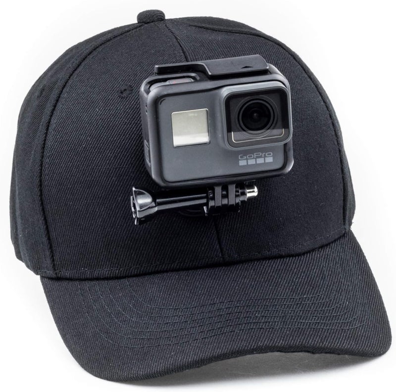 DigiCharge Black Baseball Cap with Action Cam Mount – Compatible with GoPro Lit Hero 13 12 11 10 Max2, DJI Osmo Action, Akaso & More – Hands-Free Filming Hat for Sports, YouTubers & Outdoor Adventures - Image 1