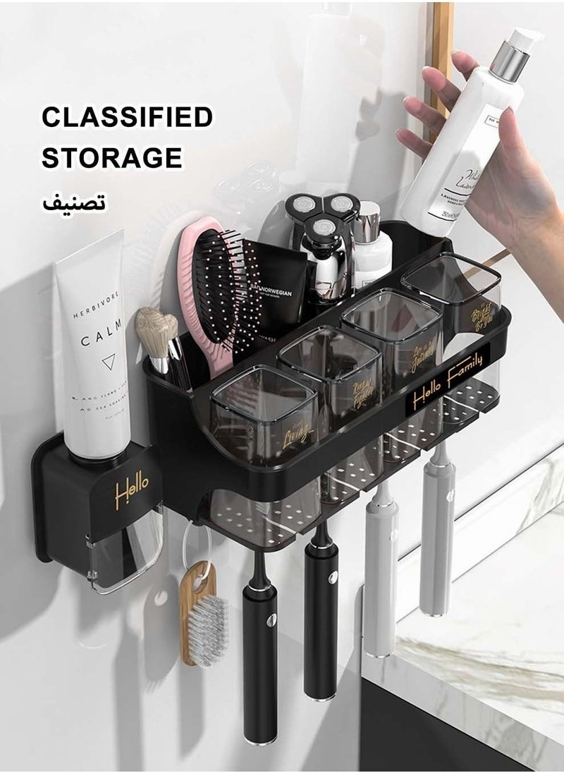 MIXDE - Automatic Toothpaste Dispenser Wall Mounted With Toothbrush Holder,Multi-Functional Space Saving Toothbrush Organizer - Image 1