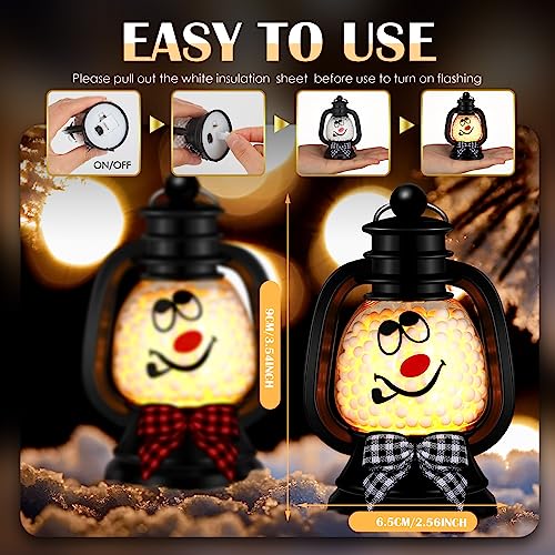 ROCEEI 12 Pcs Christmas Mini Snowman Lanterns Decorative with Flickering LED Candles Buffalo Plaid Bow Small Winter Portable Tabletop Centerpiece for Xmas Tree Indoor Outdoor Party Decor (Black) - Image 2