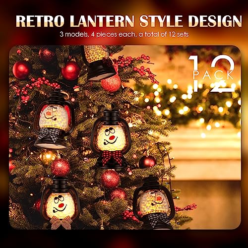 ROCEEI 12 Pcs Christmas Mini Snowman Lanterns Decorative with Flickering LED Candles Buffalo Plaid Bow Small Winter Portable Tabletop Centerpiece for Xmas Tree Indoor Outdoor Party Decor (Black) - Image 4