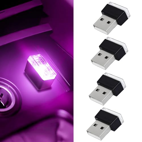 Hbxdeco 4 PCS USB LED Car Interior Atmosphere Lamp, Portable Mini Auto LED Decor Night Light, Plug-in USB Interface Ambient Lighting Kit, Universal Car Interior Accessories(Purple) - Image 1