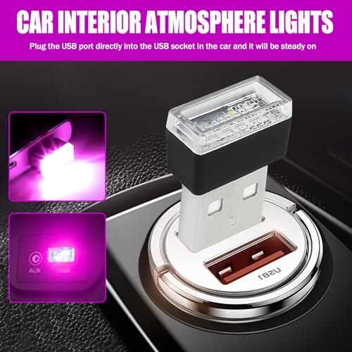 Hbxdeco 4 PCS USB LED Car Interior Atmosphere Lamp, Portable Mini Auto LED Decor Night Light, Plug-in USB Interface Ambient Lighting Kit, Universal Car Interior Accessories(Purple) - Image 2