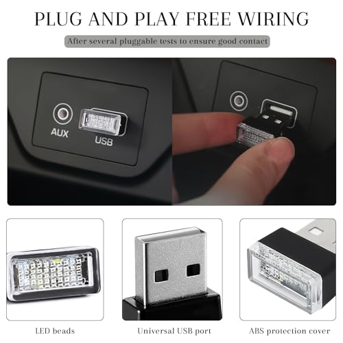 Hbxdeco 4 PCS USB LED Car Interior Atmosphere Lamp, Portable Mini Auto LED Decor Night Light, Plug-in USB Interface Ambient Lighting Kit, Universal Car Interior Accessories(Purple) - Image 5