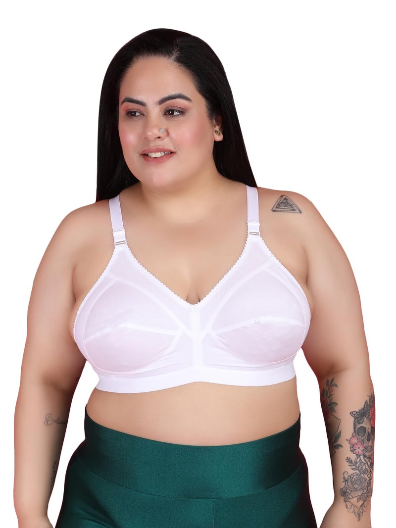 Klassik Since 1993 | 100% Cotton Plus Size Bra for Women/Girls | Full Coverage Non Padded Wirefree Bra | Adjustable Wide Straps Everyday Comfort Bra for Dailyuse | Jassika Plain - White E(48) - Image 1