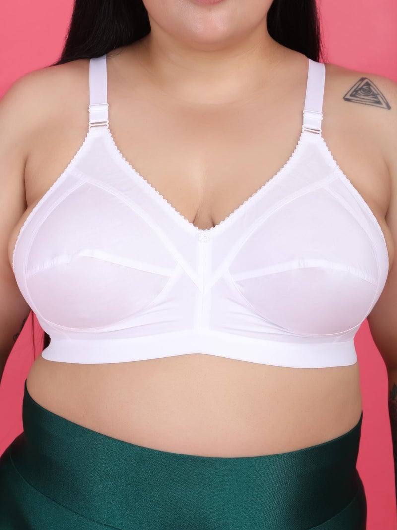 Klassik Since 1993 | 100% Cotton Plus Size Bra for Women/Girls | Full Coverage Non Padded Wirefree Bra | Adjustable Wide Straps Everyday Comfort Bra for Dailyuse | Jassika Plain - White E(48) - Image 3