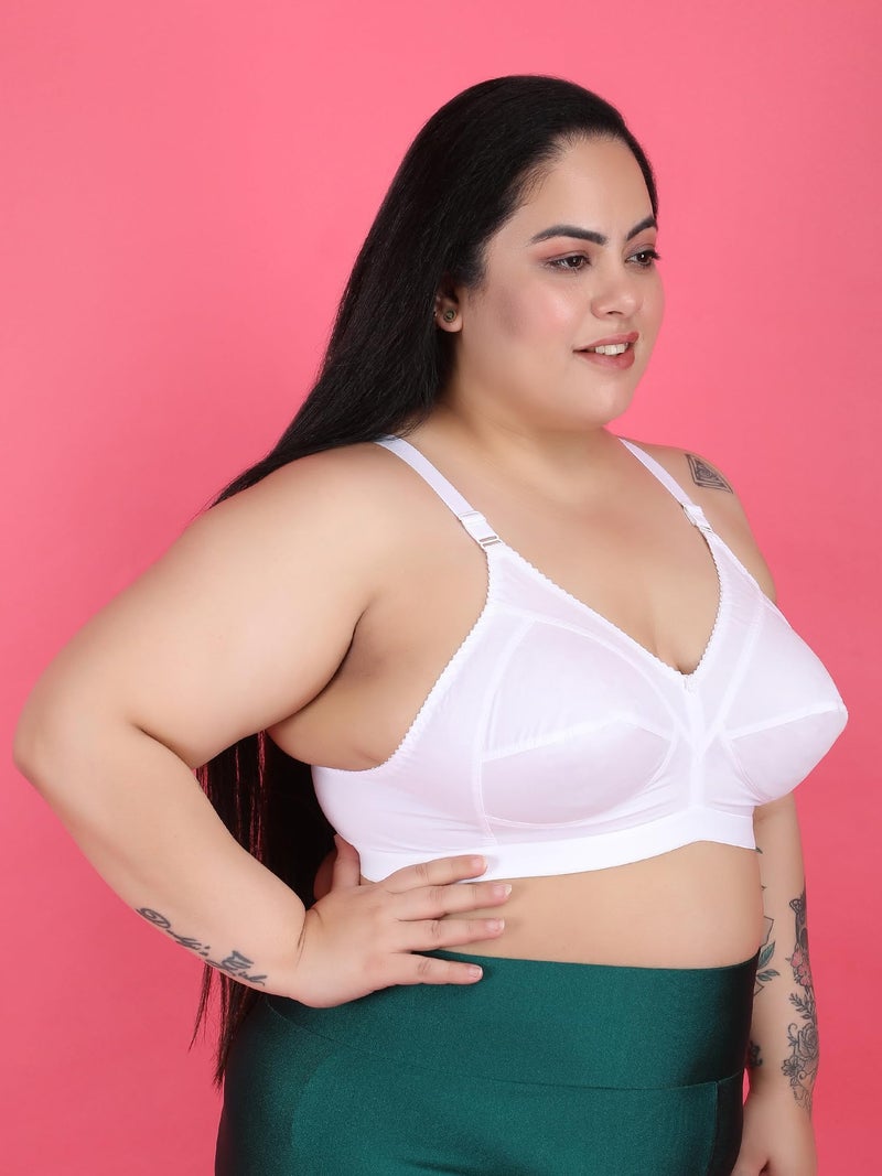 Klassik Since 1993 | 100% Cotton Plus Size Bra for Women/Girls | Full Coverage Non Padded Wirefree Bra | Adjustable Wide Straps Everyday Comfort Bra for Dailyuse | Jassika Plain - White E(48) - Image 2