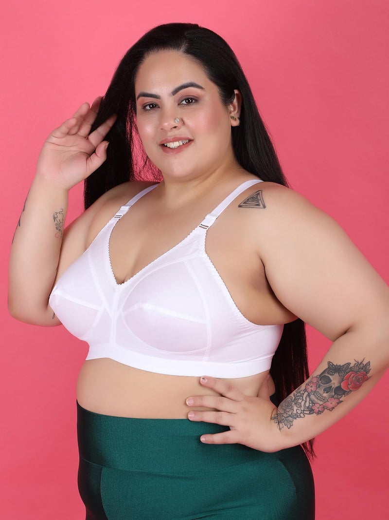 Klassik Since 1993 | 100% Cotton Plus Size Bra for Women/Girls | Full Coverage Non Padded Wirefree Bra | Adjustable Wide Straps Everyday Comfort Bra for Dailyuse | Jassika Plain - White E(48) - Image 5
