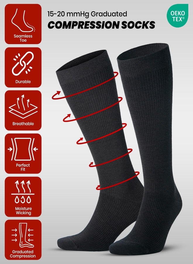 جويث جوارب ضغط متدرجة من صوف ميرينو للجنسين من GoWith، زوجان، 15-20 ملم زئبق، جوارب سفر حرارية تصل إلى الركبة للرجال والنساء، أسود، مقاس كبير، رقم الموديل: 3589 - Image 3