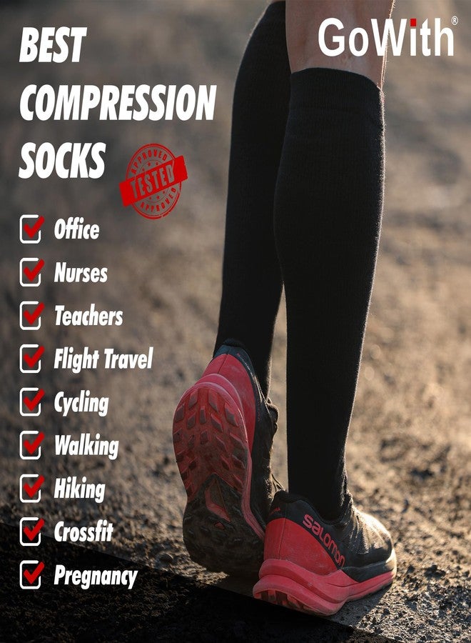 جويث جوارب ضغط متدرجة من صوف ميرينو للجنسين من GoWith، زوجان، 15-20 ملم زئبق، جوارب سفر حرارية تصل إلى الركبة للرجال والنساء، أسود، مقاس كبير، رقم الموديل: 3589 - Image 2