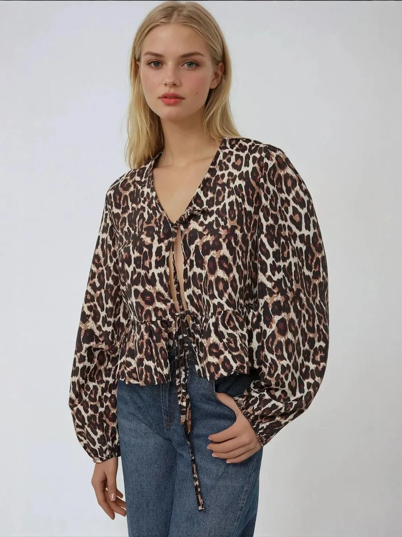 HICCUP Leopard Print V-Neck Blouse