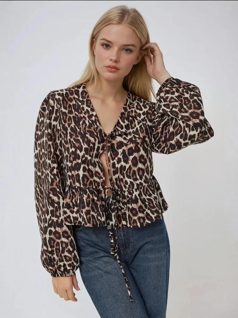 HICCUP Leopard Print V-Neck Blouse