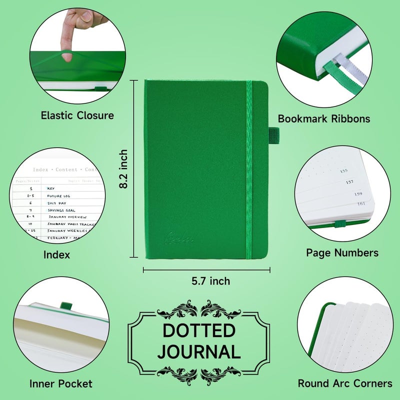 Feela Dotted Journal Kit, Dot Grid Journal Hardcover Planner Notebook Set For Beginners Women Girls Note Taking with Journaling Supplies Stencils Stickers Pens Accessories, A5, 224 Pages, Green - Image 2