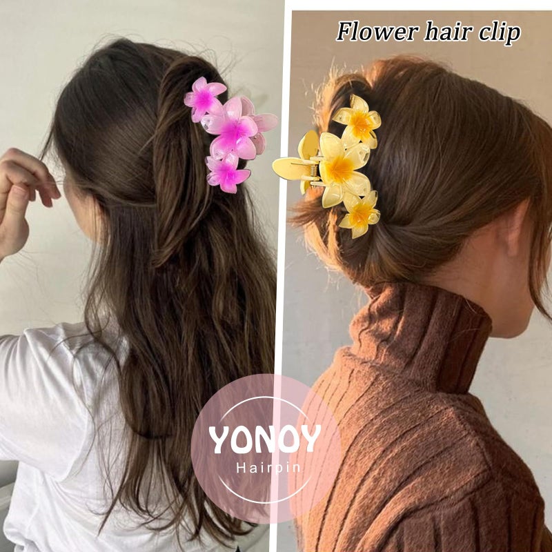 YONOY 6Pcs Flower Hair Clips for Women,Non-Slip Flower Hair Clips for Women,Hawaiian Hair Flower Clip Large Plumeria Banana Cute Clip Beach Hair Accessories (Pearlescent gradient color) - Image 3