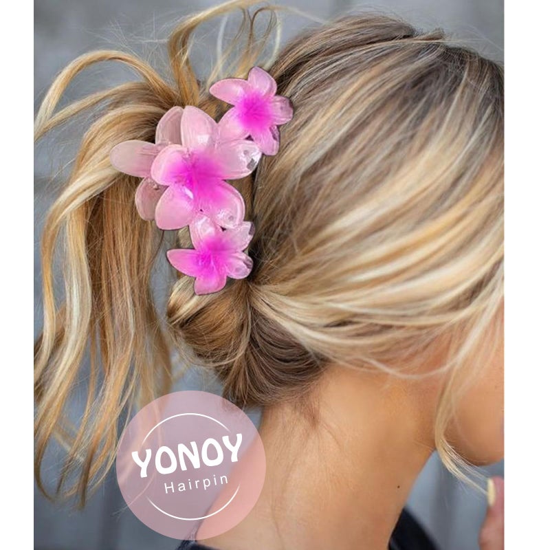 YONOY 6Pcs Flower Hair Clips for Women,Non-Slip Flower Hair Clips for Women,Hawaiian Hair Flower Clip Large Plumeria Banana Cute Clip Beach Hair Accessories (Pearlescent gradient color) - Image 2