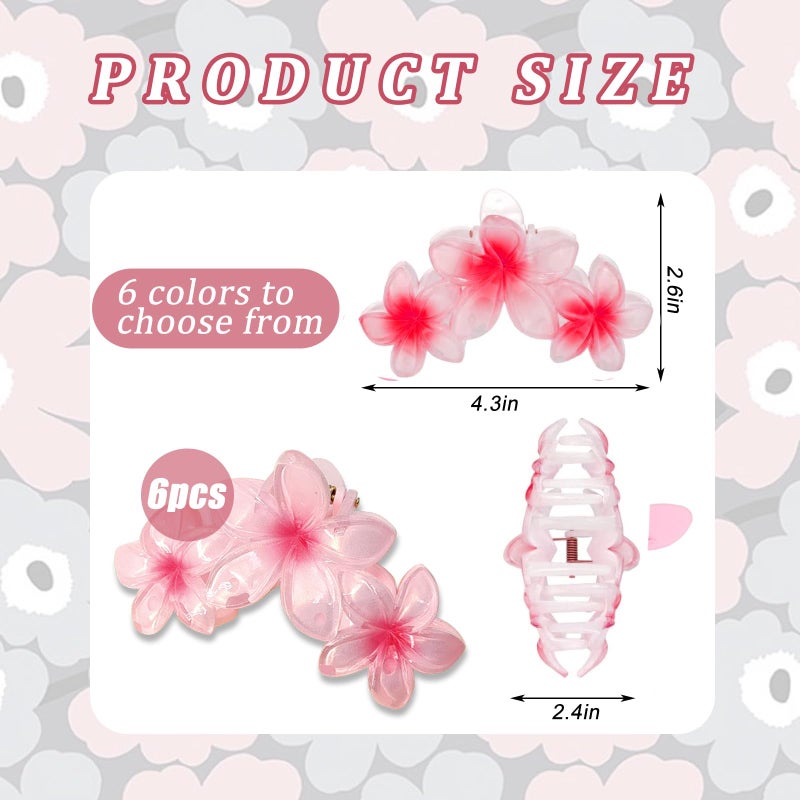 YONOY 6Pcs Flower Hair Clips for Women,Non-Slip Flower Hair Clips for Women,Hawaiian Hair Flower Clip Large Plumeria Banana Cute Clip Beach Hair Accessories (Pearlescent gradient color) - Image 5