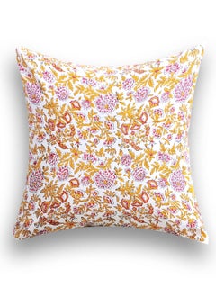 OJARIYA Red and Yellow Premium Organic Cotton Hand Printed Cushion Cover 65 Cm x 65 Cm  - Image 3