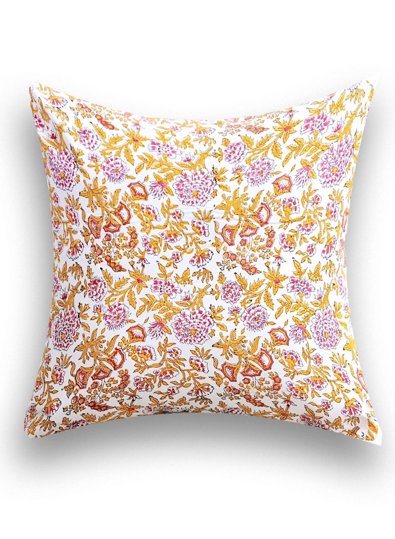 أوجريا غطاء وسادة مطبوع يدويًا باللونين الأحمر والأصفر من القطن العضوي مقاس 65 سم × 65 سم - Image 3