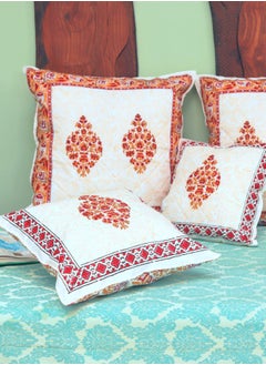 OJARIYA Red and Yellow Premium Organic Cotton Hand Printed Cushion Cover 65 Cm x 65 Cm  - Image 4