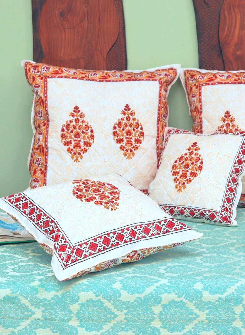 أوجريا غطاء وسادة مطبوع يدويًا باللونين الأحمر والأصفر من القطن العضوي مقاس 65 سم × 65 سم - Image 4