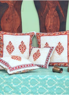 OJARIYA Red and Yellow Premium Organic Cotton Hand Printed Cushion Cover 65 Cm x 65 Cm  - Image 5