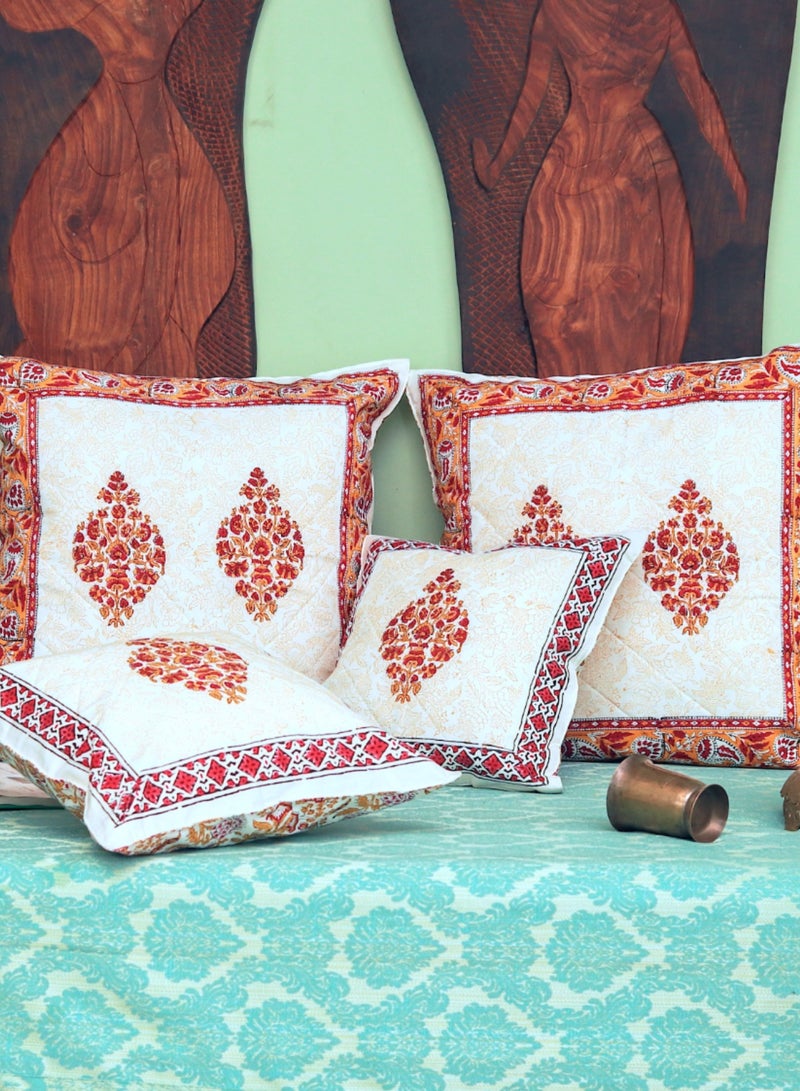 أوجريا غطاء وسادة مطبوع يدويًا باللونين الأحمر والأصفر من القطن العضوي مقاس 65 سم × 65 سم - Image 5