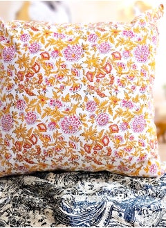 OJARIYA Red and Yellow Premium Organic Cotton Hand Printed Cushion Cover 65 Cm x 65 Cm  - Image 2