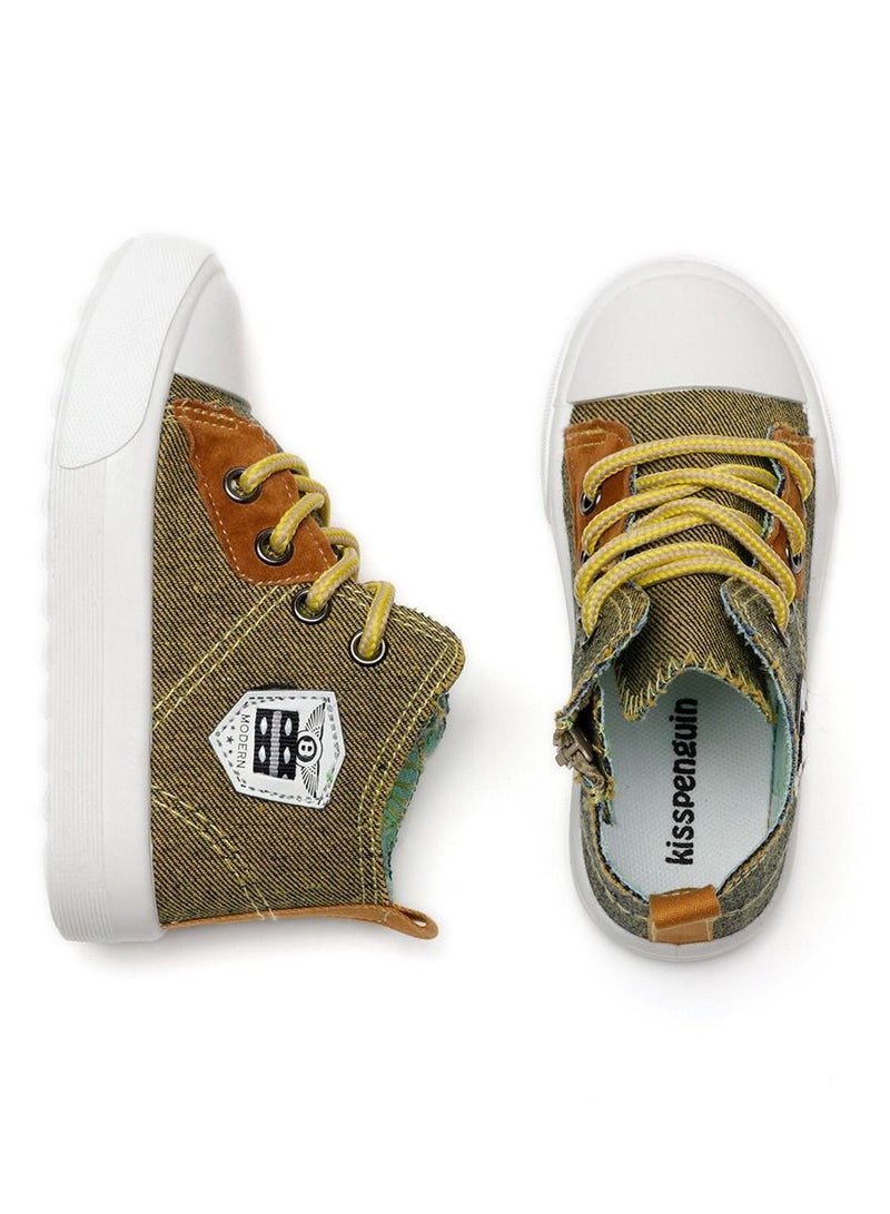 إسكدنيا Children's High Top Sneakers Side Zipper Canvas Shoes For Kids Multicolor  - Image 1