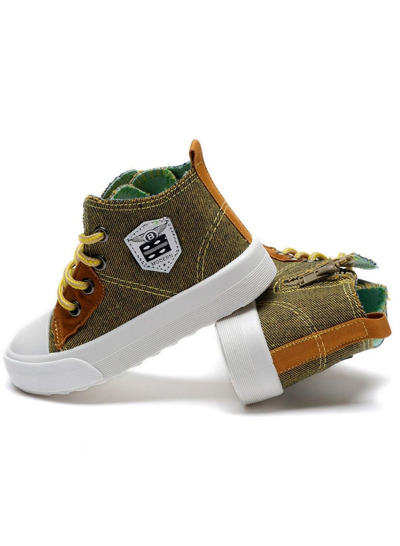 إسكدنيا Children's High Top Sneakers Side Zipper Canvas Shoes For Kids Multicolor  - Image 3