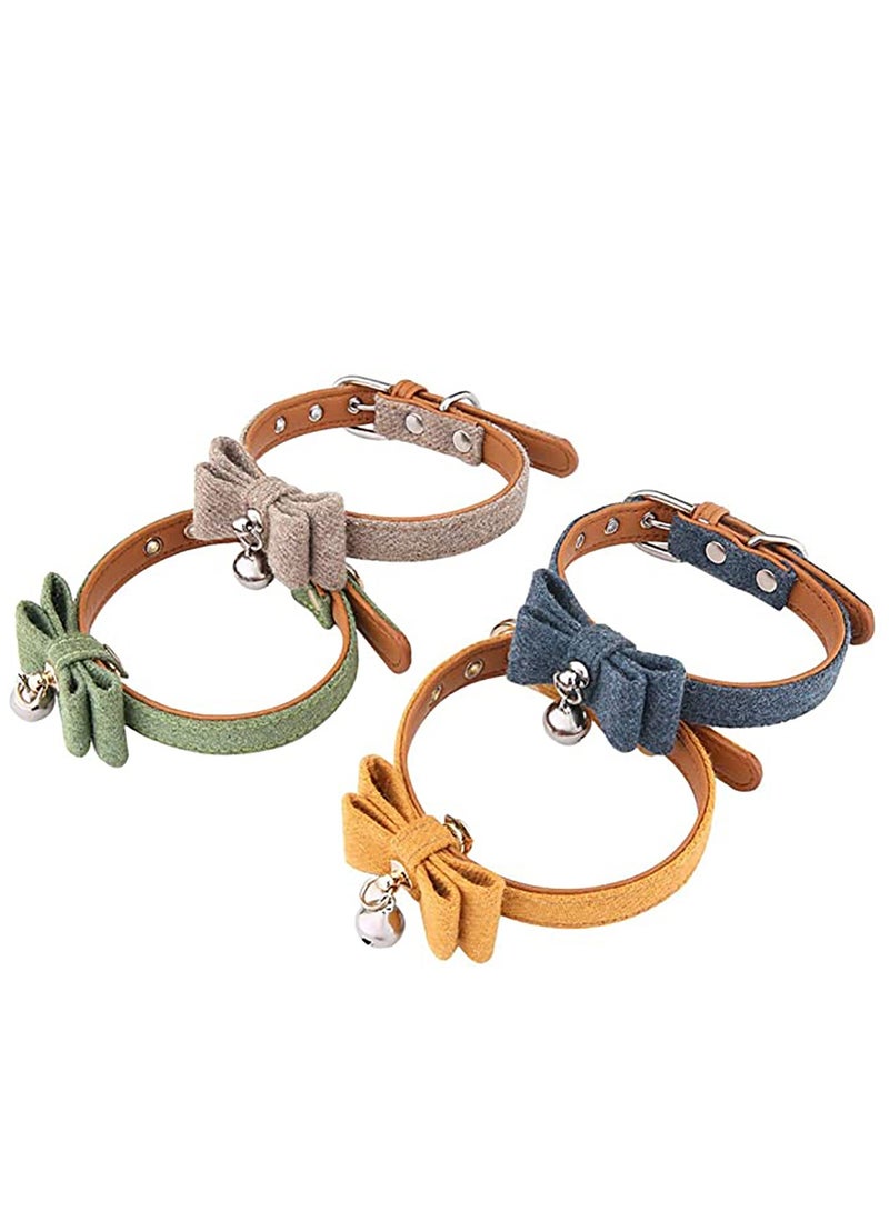 Excefore 4pcs Pet Collars Bow Tie Dog Collars with Bell Ajustable Cloth Collars for Dog Cat Puppy Kitten - Image 1