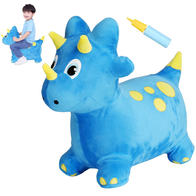 INPANY Bouncy Horse Dinosaur Hopper Toys Toddler Plush Bouncing Animal Dinosaur Birthday Party Decoration Kid Inflatable Ride on Rubber Bouncer Outdoor for 2 3 4 Yr Boy Girl Blue - Image 3