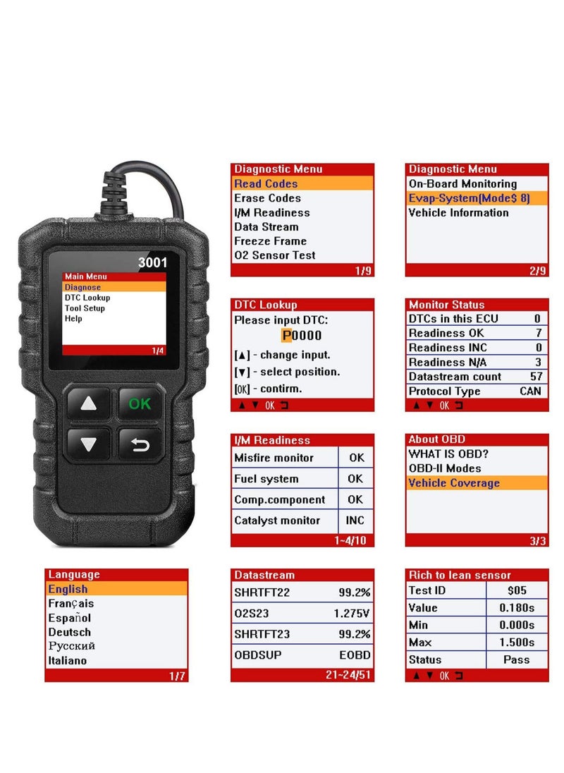 Generic - LAUNCH CR3001 Creader 3001 Code Reader V2.0 Lifetime Free update OBDII/EOBD Read Code Auto Diagnostic Tool DIY OBD Scanner KW590 - Image 1