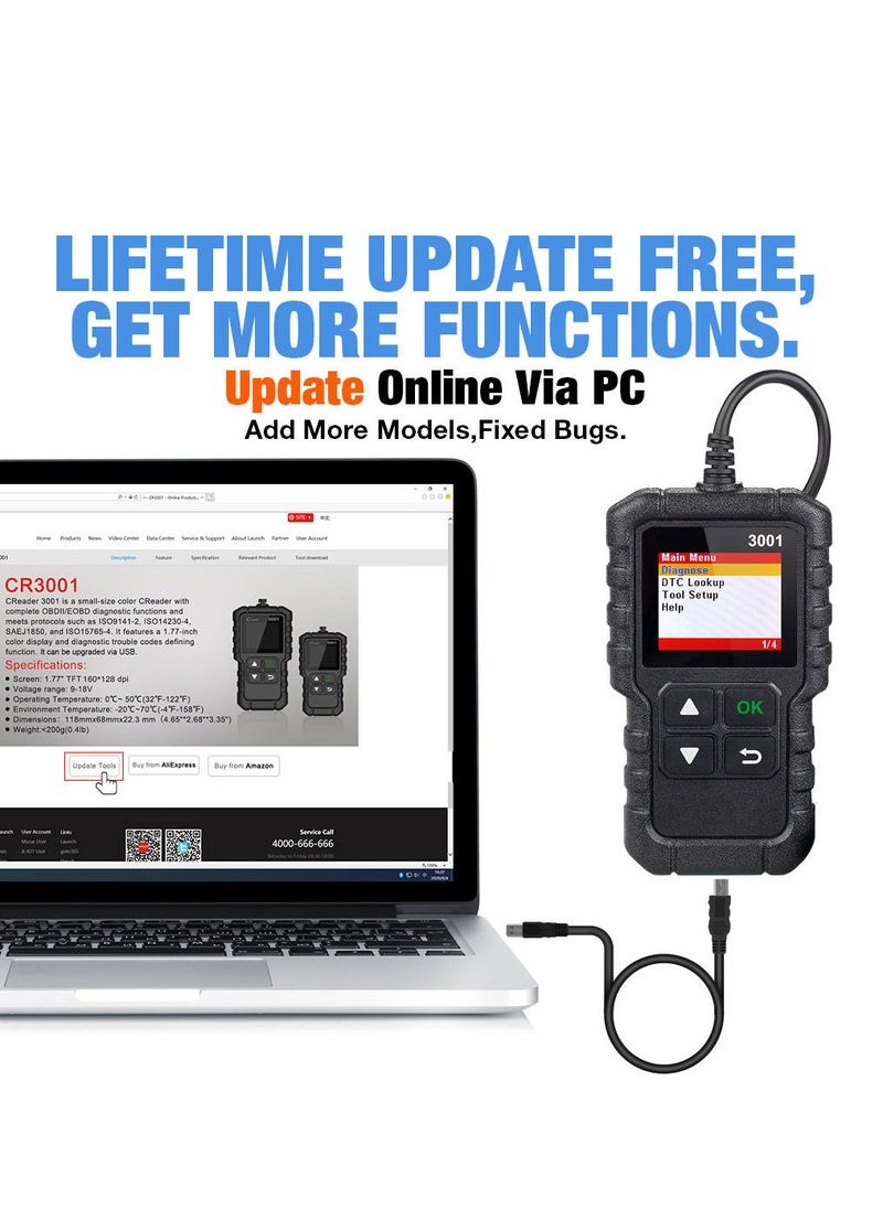Generic - LAUNCH CR3001 Creader 3001 Code Reader V2.0 Lifetime Free update OBDII/EOBD Read Code Auto Diagnostic Tool DIY OBD Scanner KW590 - Image 1