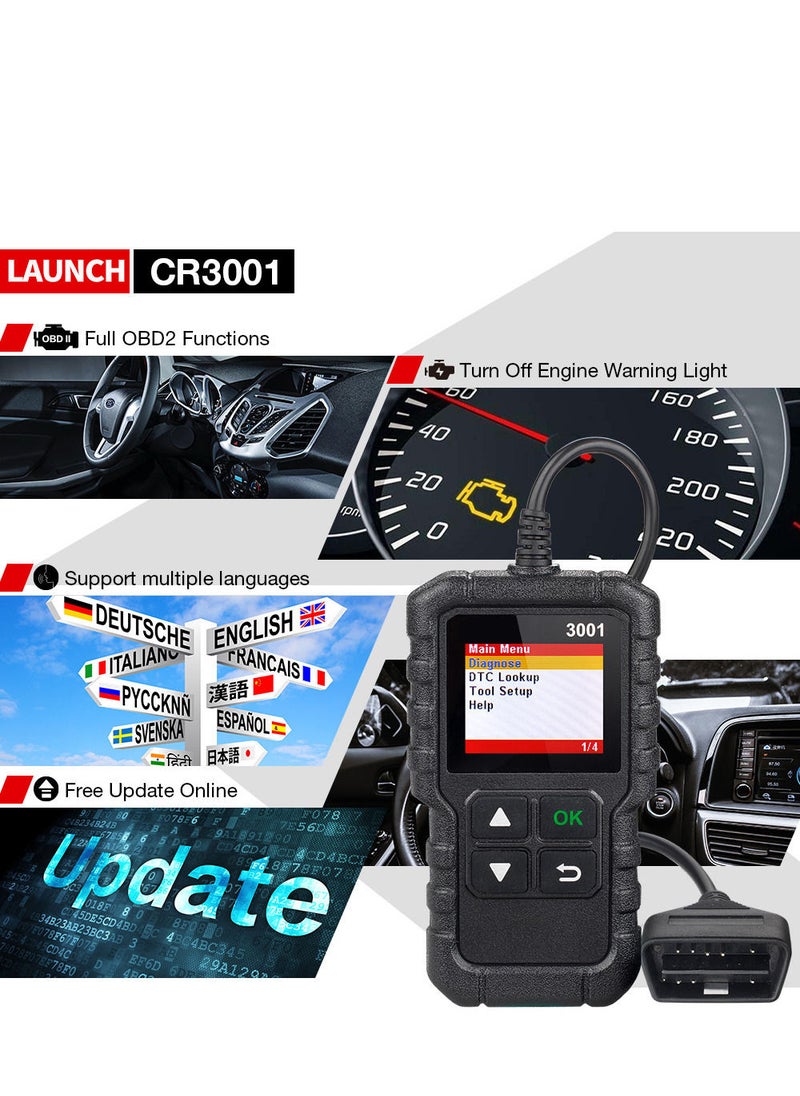 Generic - LAUNCH CR3001 Creader 3001 Code Reader V2.0 Lifetime Free update OBDII/EOBD Read Code Auto Diagnostic Tool DIY OBD Scanner KW590 - Image 1