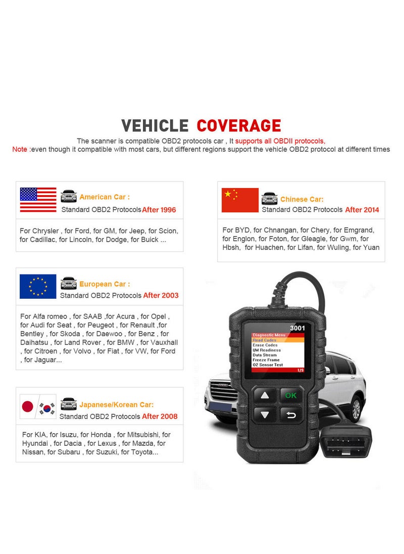 Generic - LAUNCH CR3001 Creader 3001 Code Reader V2.0 Lifetime Free update OBDII/EOBD Read Code Auto Diagnostic Tool DIY OBD Scanner KW590 - Image 1