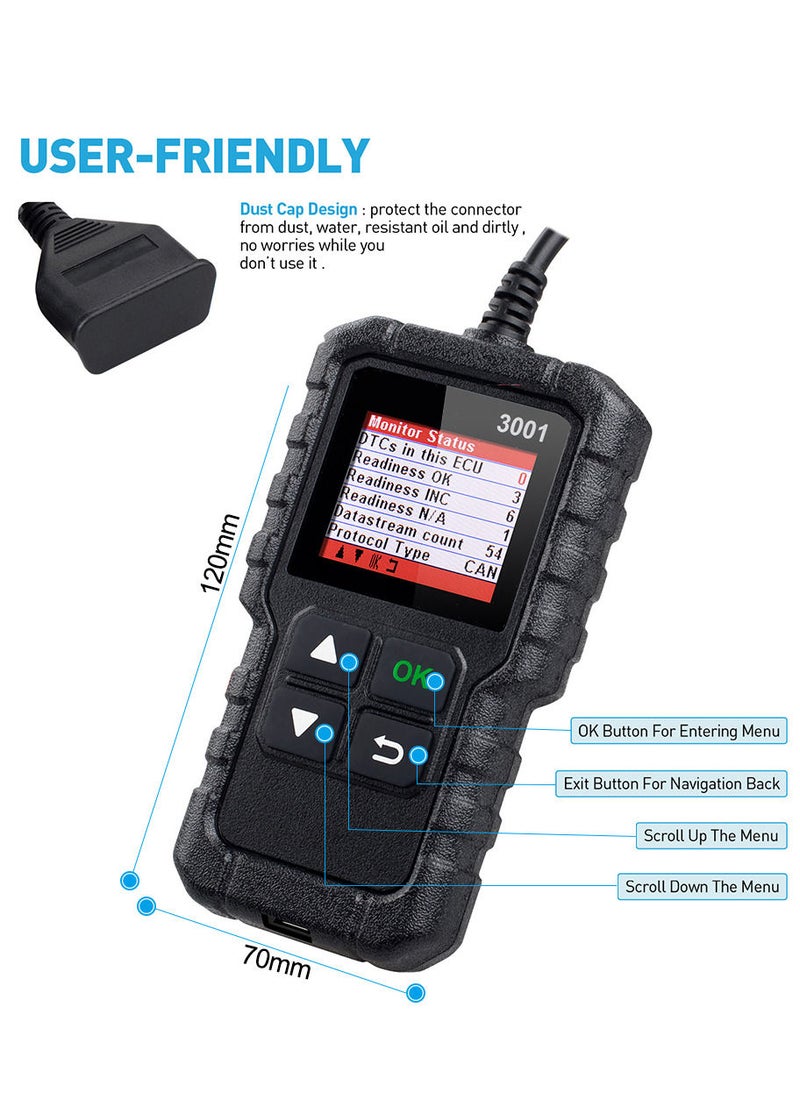 Generic - LAUNCH CR3001 Creader 3001 Code Reader V2.0 Lifetime Free update OBDII/EOBD Read Code Auto Diagnostic Tool DIY OBD Scanner KW590 - Image 1