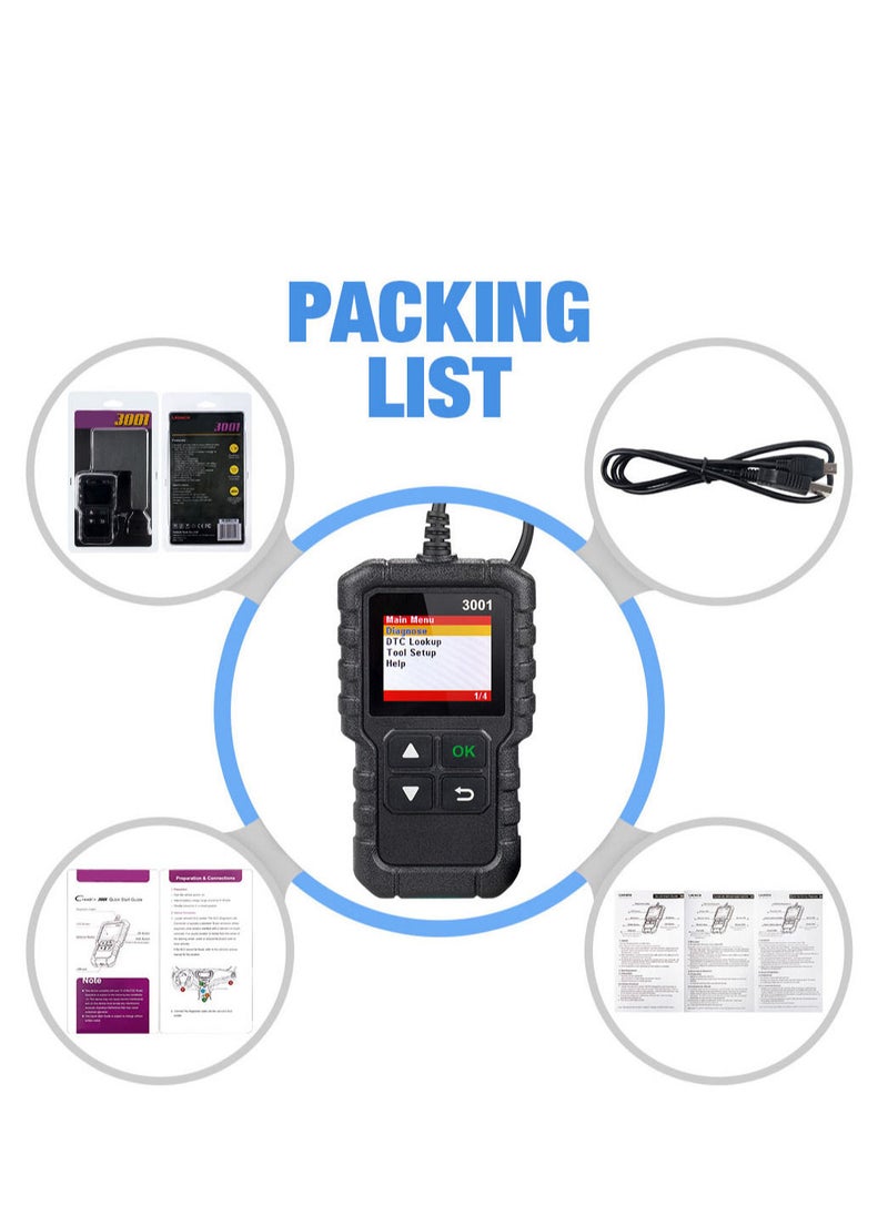 Generic - LAUNCH CR3001 Creader 3001 Code Reader V2.0 Lifetime Free update OBDII/EOBD Read Code Auto Diagnostic Tool DIY OBD Scanner KW590 - Image 1
