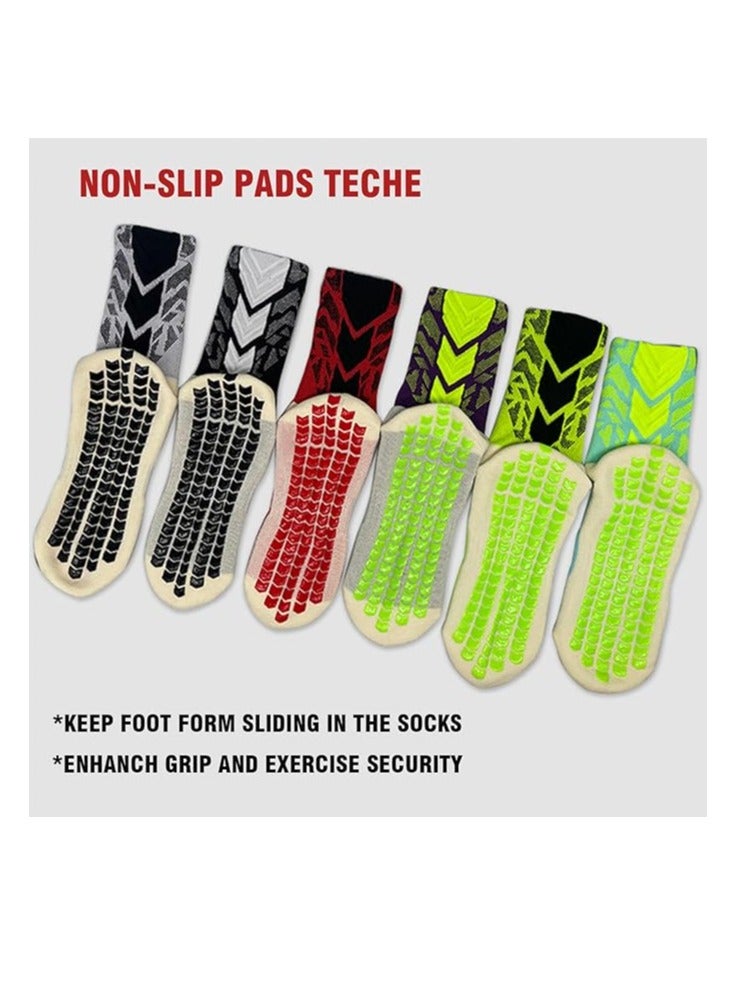 6 Pairs of Anti-Slip Grip Socks for Men and Women - Breathable, Blister-Resistant Athletic Socks with Rubber Pads for Football, Basketball, Soccer, Running, Hiking, and Rugby (6 Colors)