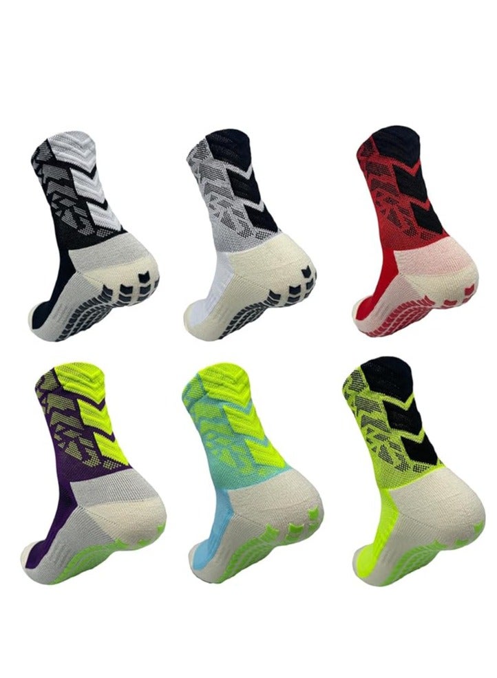 6 Pairs of Anti-Slip Grip Socks for Men and Women - Breathable, Blister-Resistant Athletic Socks with Rubber Pads for Football, Basketball, Soccer, Running, Hiking, and Rugby (6 Colors)
