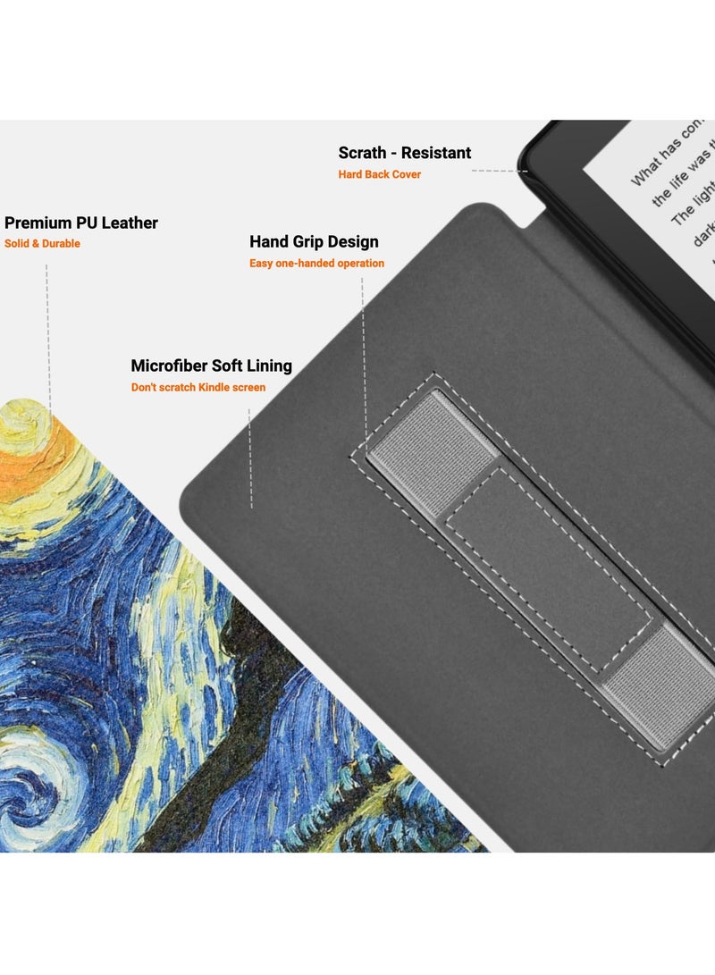 Barakah Starry Night Slim PU Leather Case for 6.8" Kindle Paperwhite 11th Gen and Signature Edition, Smart Protective E-Reader Cover - Image 3