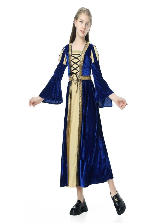 TOONRAIN Princess Costume Medieval Renaissance Dress Girls for Halloween Cosplay（Blue Strap Style，10-12Years） - Image 2