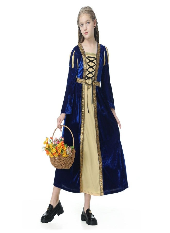 TOONRAIN Princess Costume Medieval Renaissance Dress Girls for Halloween Cosplay（Blue Strap Style，10-12Years） - Image 1