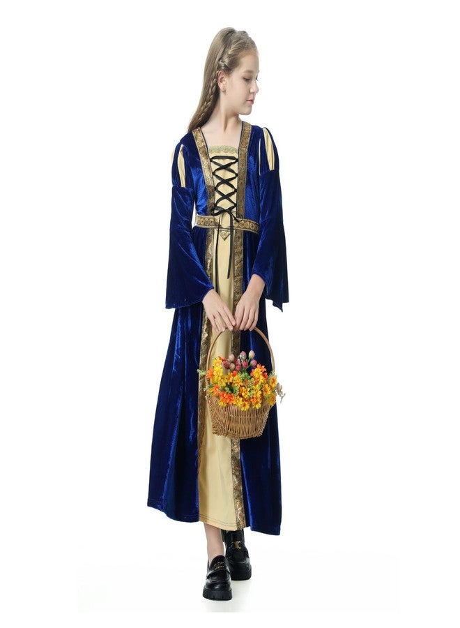 TOONRAIN Princess Costume Medieval Renaissance Dress Girls for Halloween Cosplay（Blue Strap Style，10-12Years） - Image 5