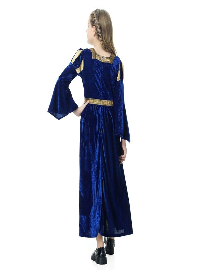 TOONRAIN Princess Costume Medieval Renaissance Dress Girls for Halloween Cosplay（Blue Strap Style，10-12Years） - Image 3