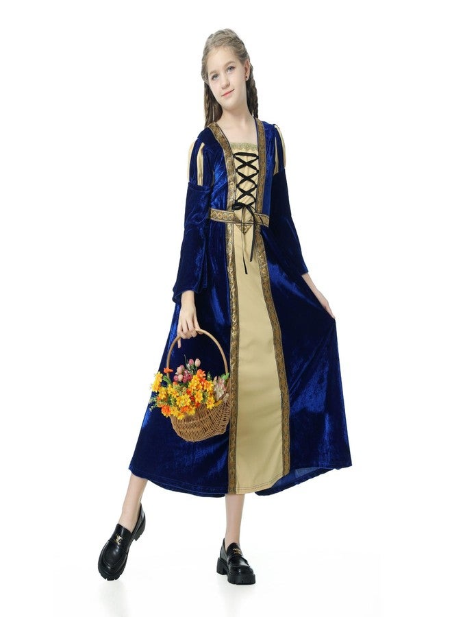 TOONRAIN Princess Costume Medieval Renaissance Dress Girls for Halloween Cosplay（Blue Strap Style，10-12Years） - Image 4