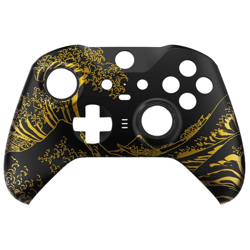 eXtremeRate The Great GOLDEN Wave Off Kanagawa - Black Faceplate Cover, Front Housing Shell Replacement Kit for Xbox One Elite Series 2, Xbox Elite 2 Core Controller Model 1797 - Accent Rings Included - Image 3