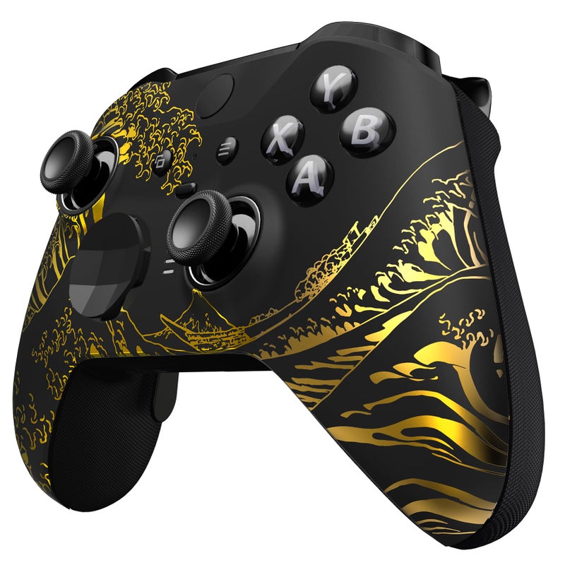 eXtremeRate The Great GOLDEN Wave Off Kanagawa - Black Faceplate Cover, Front Housing Shell Replacement Kit for Xbox One Elite Series 2, Xbox Elite 2 Core Controller Model 1797 - Accent Rings Included - Image 5