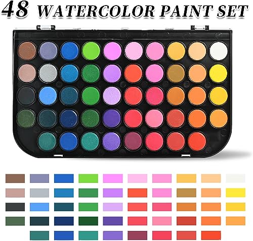 GETHPEN Watercolor Paint,48 Colors Washable Watercolor Paint Set With Brush, Refillable Water Brush Pen, Palette, and Water-Washable Paints for Kids, Adults and Artists. - Image 2