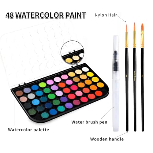 GETHPEN Watercolor Paint,48 Colors Washable Watercolor Paint Set With Brush, Refillable Water Brush Pen, Palette, and Water-Washable Paints for Kids, Adults and Artists. - Image 3