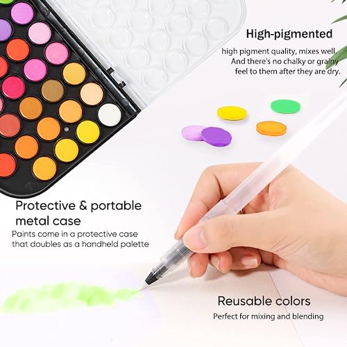 GETHPEN Watercolor Paint,48 Colors Washable Watercolor Paint Set With Brush, Refillable Water Brush Pen, Palette, and Water-Washable Paints for Kids, Adults and Artists. - Image 5